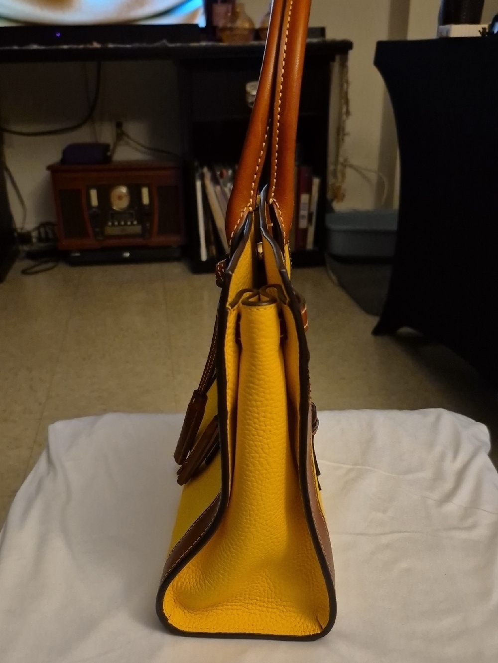 Dooney & Bourke Yellow and Brown Pebbled Leather Satchel (Dustbag Included) - Picture 4 of 14